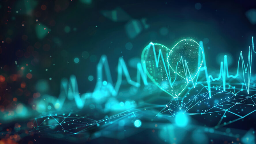 Cardiac coherence, rhythmic heartbeat visualization, stable pulse glow, stress-free heart health