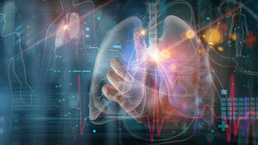 Radiology Doctor working diagnose treatment virtual Human Lungs and long Covid 19 on modern interface screen