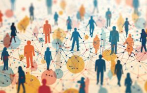 Abstract visualization of a connected community, representing the social aspects of health and collective well-being.