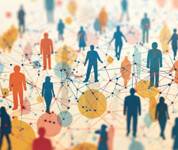 Abstract visualization of a connected community, representing the social aspects of health and collective well-being.