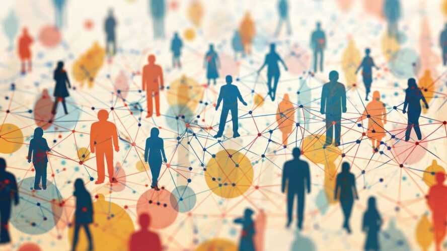 Abstract visualization of a connected community, representing the social aspects of health and collective well-being.