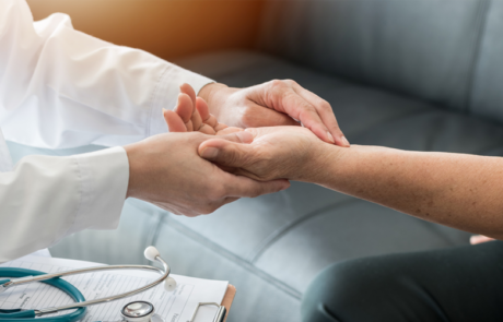 Elderly patient pulse check by medical geriatric doctor for awareness in stroke systolic high blood pressure, hypertension, hypotension and cardiovascular disease in aged senior older woman person - stock photo