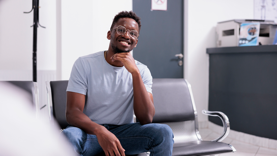 Portrait of african american patient at facility