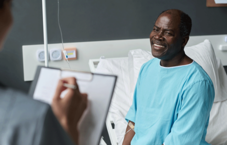 Patient talking to nurse during her visit