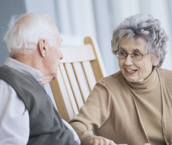 People talking on porch